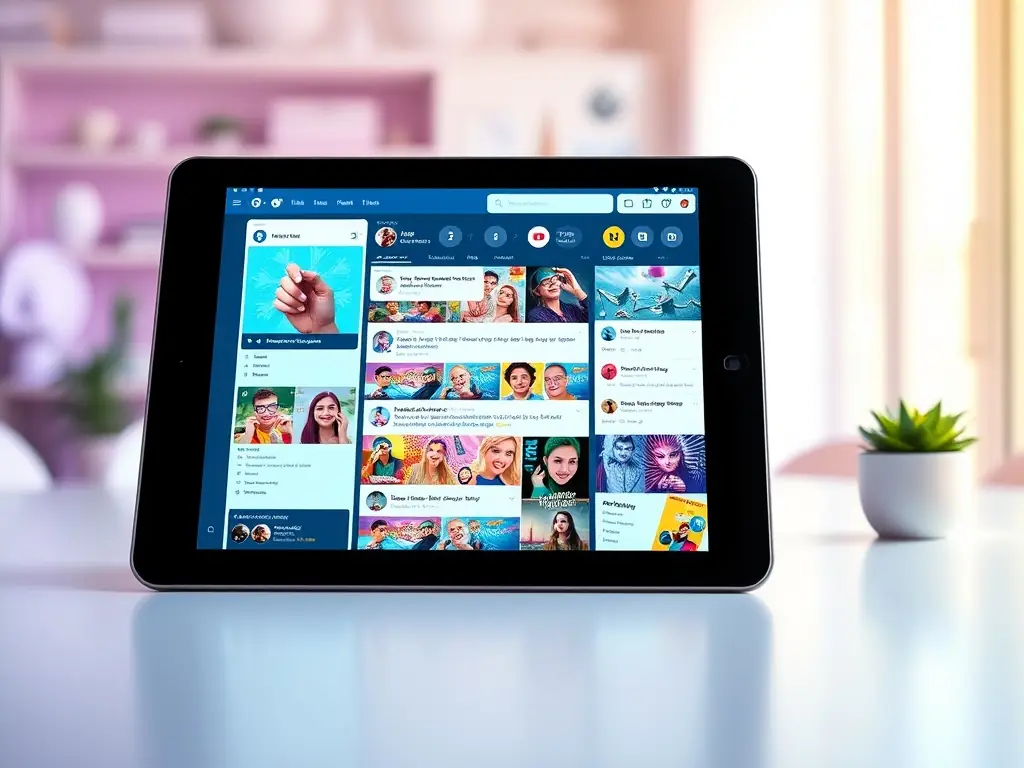 A vibrant social media feed displayed on a tablet, showcasing engaging content and community interaction, representing effective social media management.